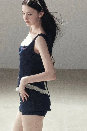 Deep Sea Denim Camisole And Shorts Set-Up
