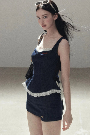 Deep Sea Denim Camisole And Shorts Set-Up
