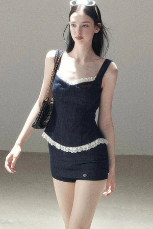 Deep Sea Denim Camisole And Shorts Set-Up