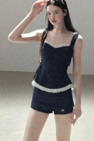 Deep Sea Denim Camisole And Shorts Set-Up