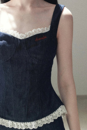 Deep Sea Denim Camisole And Shorts Set-Up