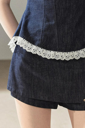 Deep Sea Denim Camisole And Shorts Set-Up