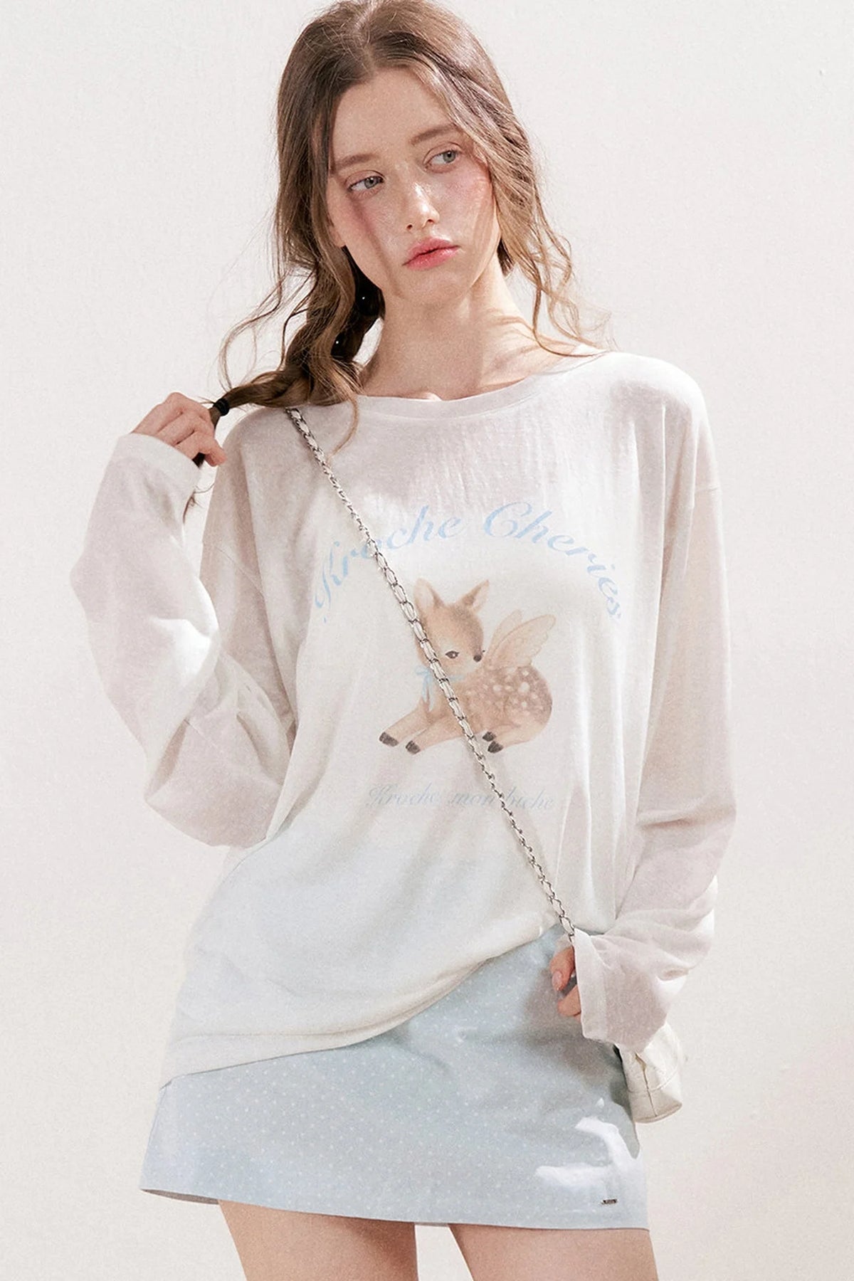 Deer Print Lyocell Loose T-Shirt Set-Up