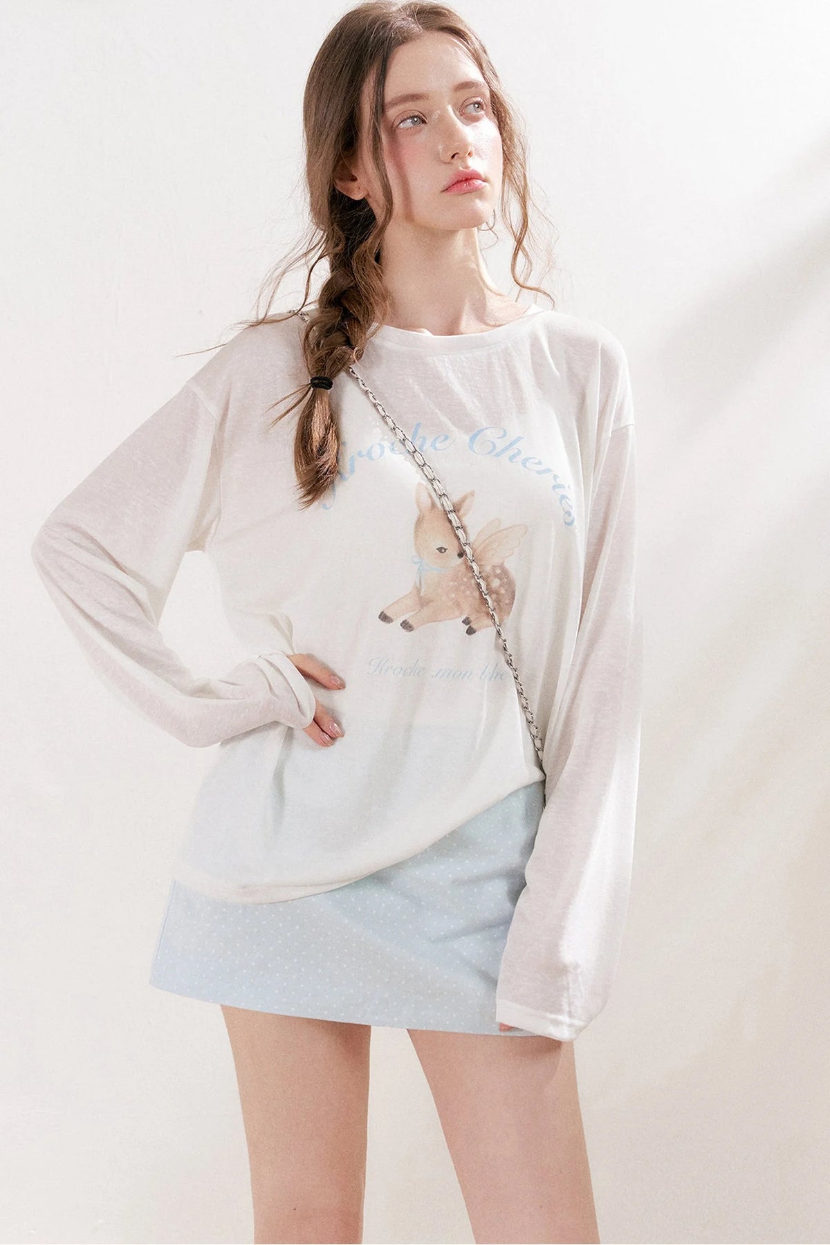 Deer Print Lyocell Loose T-Shirt Set-Up