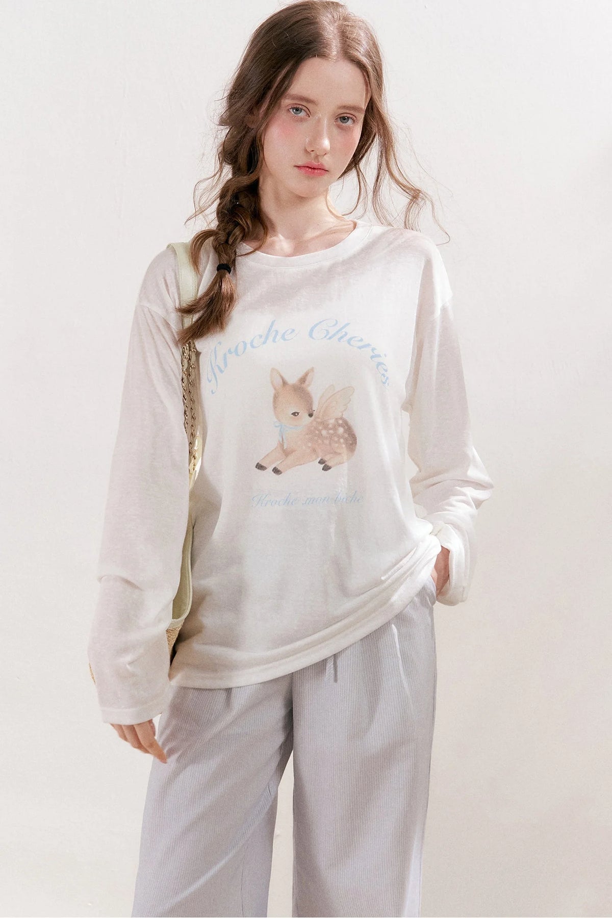 Deer Print Lyocell Loose T-Shirt Set-Up