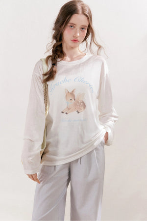 Deer Print Lyocell Loose T-Shirt Set-Up