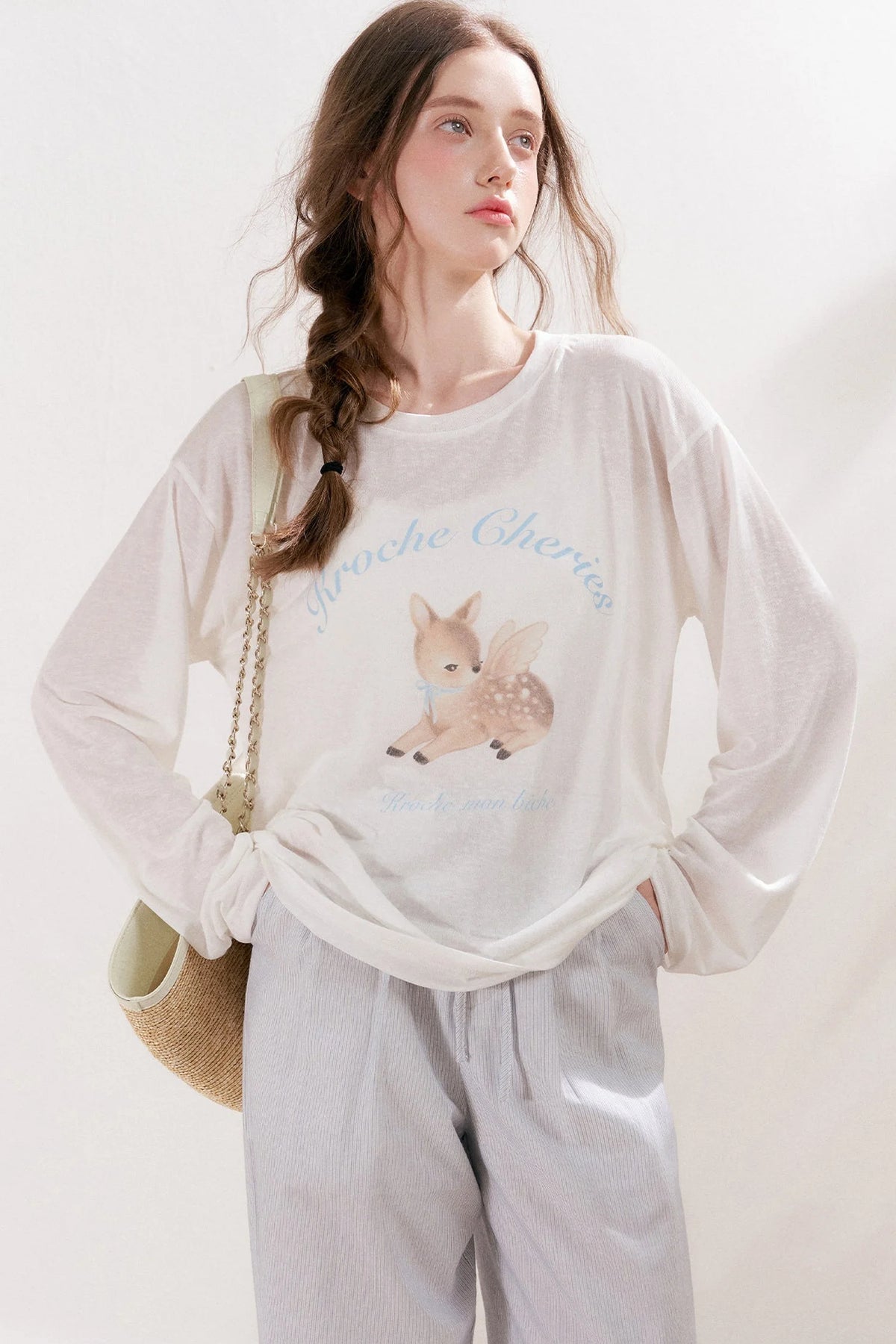Deer Print Lyocell Loose T-Shirt Set-Up