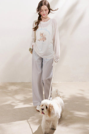 Deer Print Lyocell Loose T-Shirt Set-Up