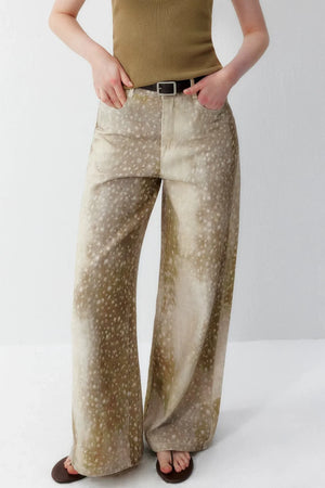 Deer Print Wide Leg Pants