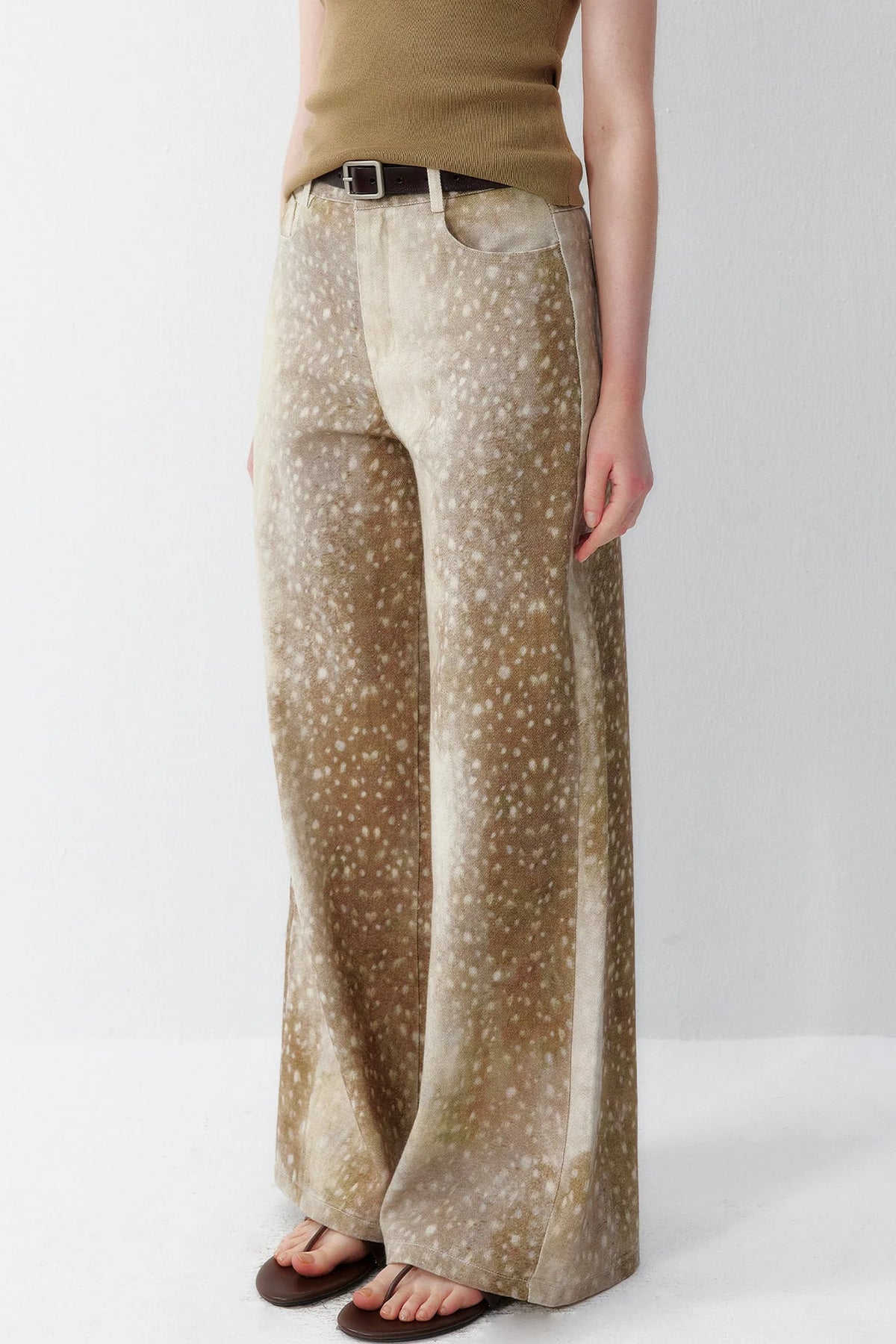 Deer Print Wide Leg Pants