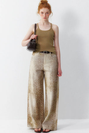 Deer Print Wide Leg Pants