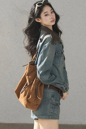 Denim Jacket Shirt And Cargo Shorts Set-Up