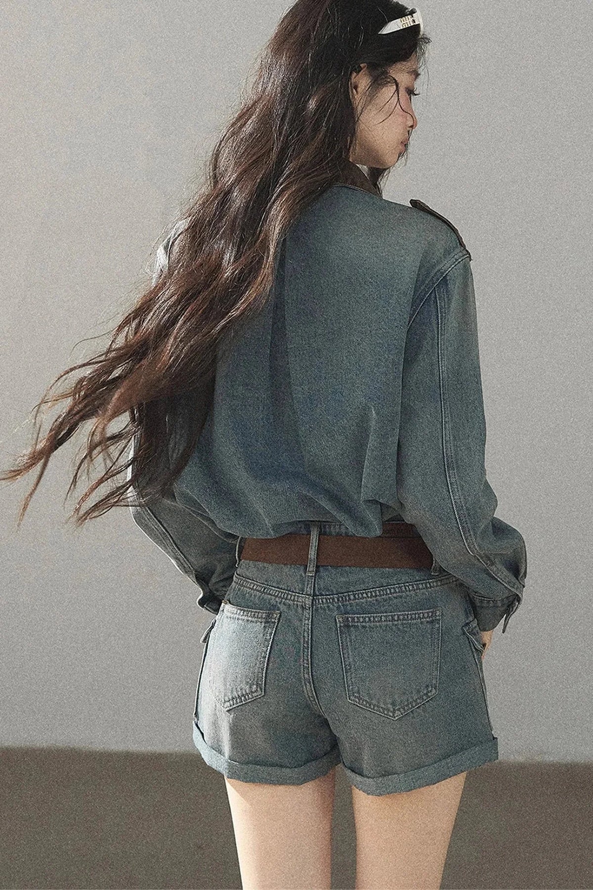 Denim Jacket Shirt And Cargo Shorts Set-Up