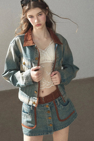 Denim Jacket & Skirt Suit Set-Up