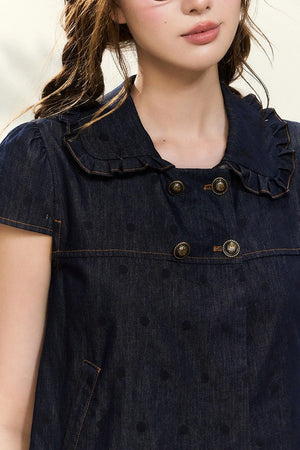 Denim Short-Sleeved Shirt and Wide-Leg Pants Set