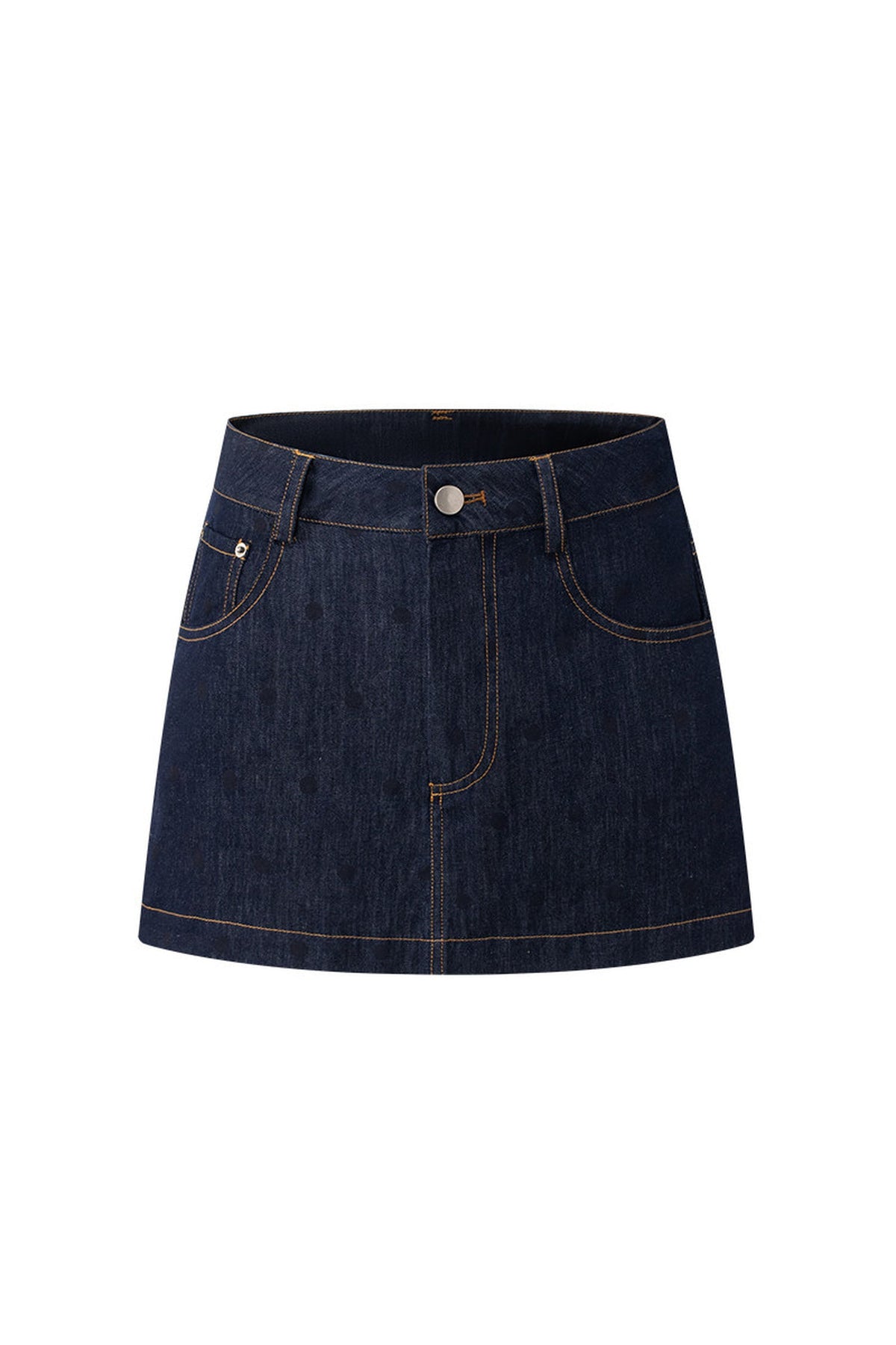 Denim Short-Sleeved Top and A-Line Skirt Set