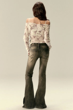 Design Pleated One Shoulder Long Sleeve Top