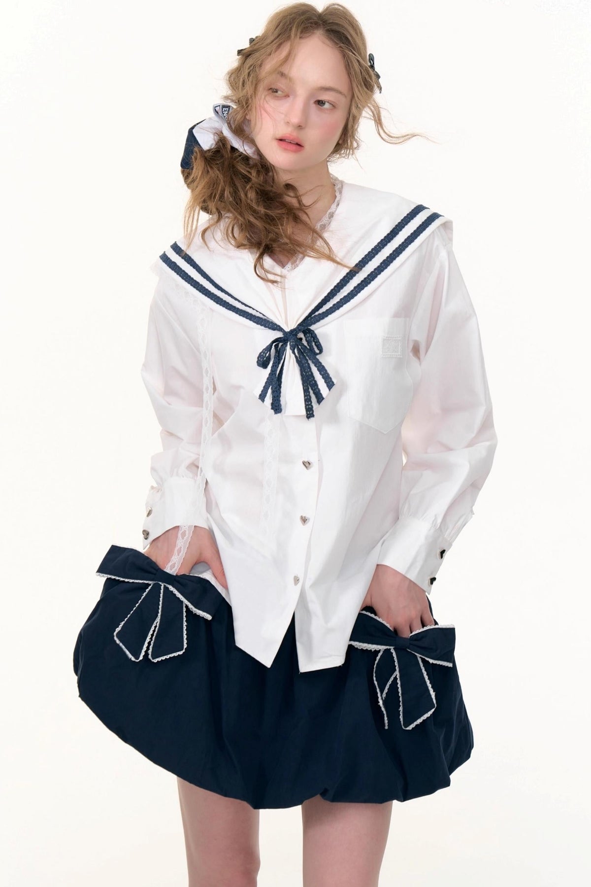 Design Sense Collar Belt Shirt