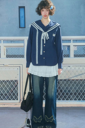 Design Sense Collar Belt Shirt