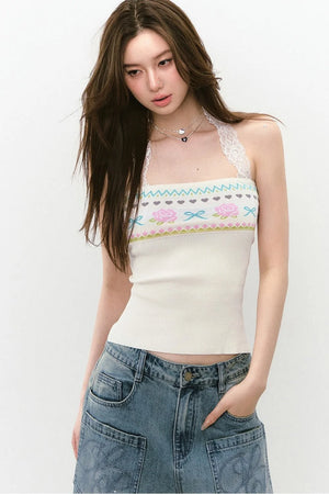 Designer Woolen Floral Halter Top