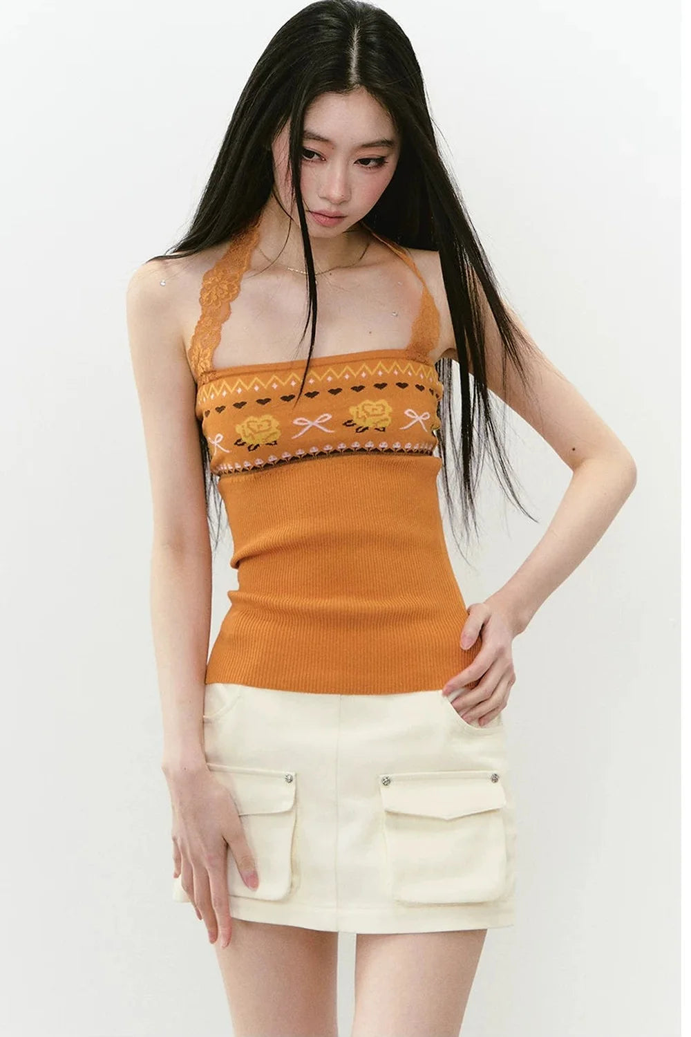 Designer Woolen Floral Halter Top