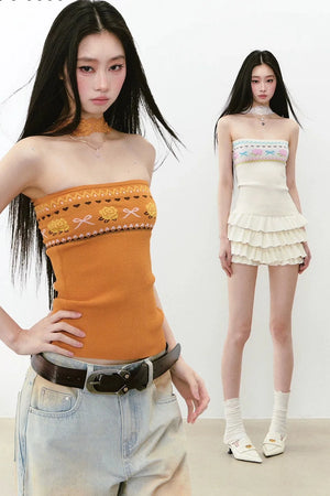 Designer Woolen Floral Halter Top