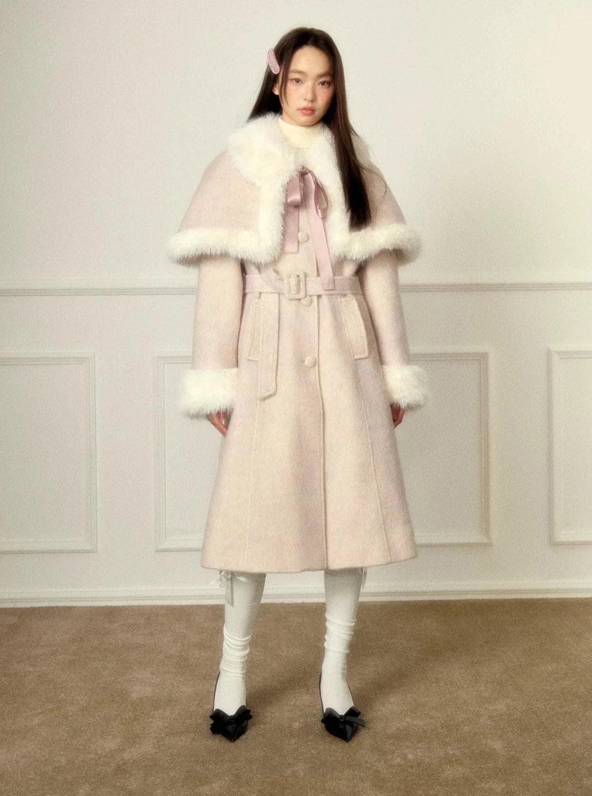 Detachable Cloak Long Tweed Coat