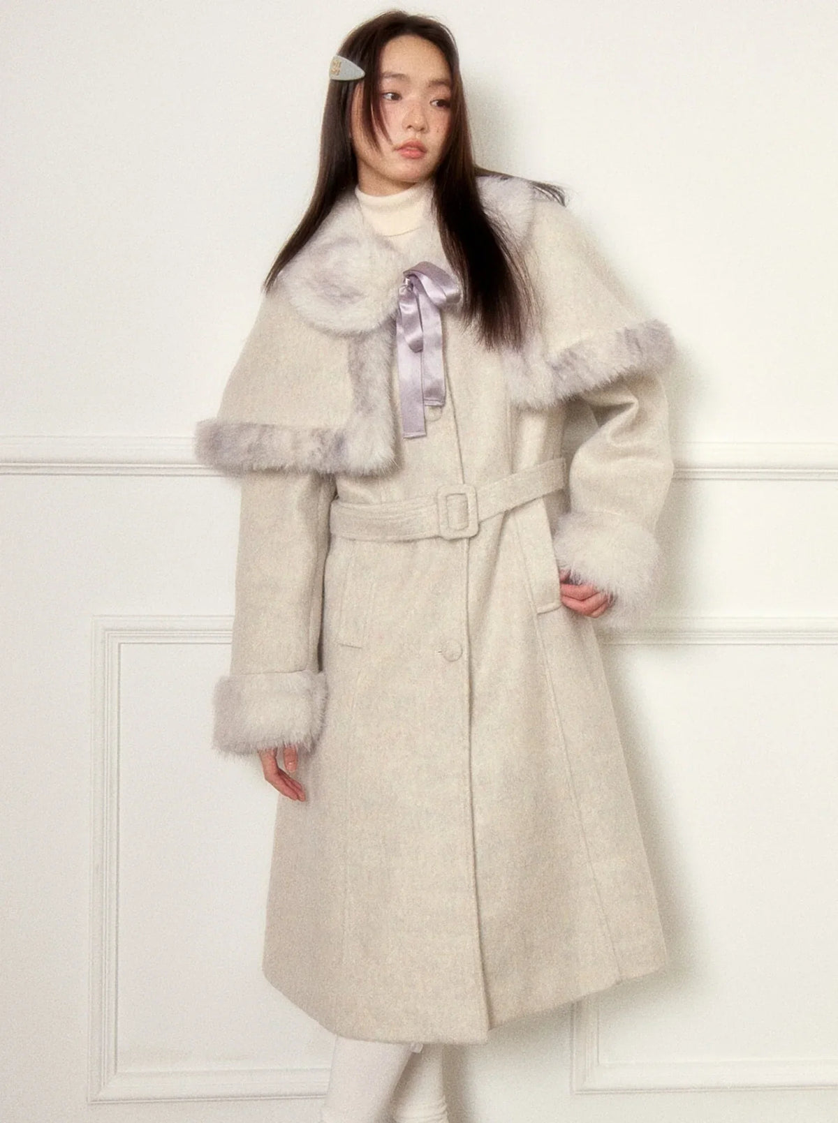 Detachable Cloak Long Tweed Coat