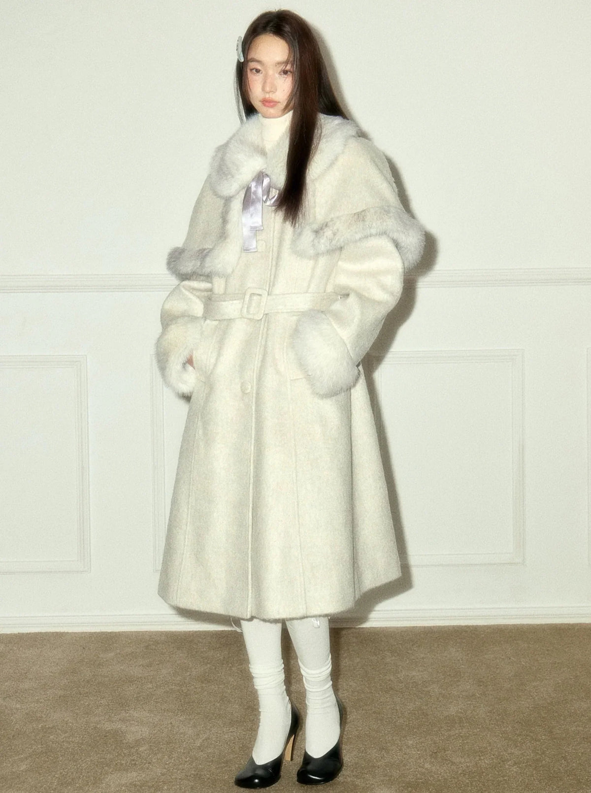 Detachable Cloak Long Tweed Coat