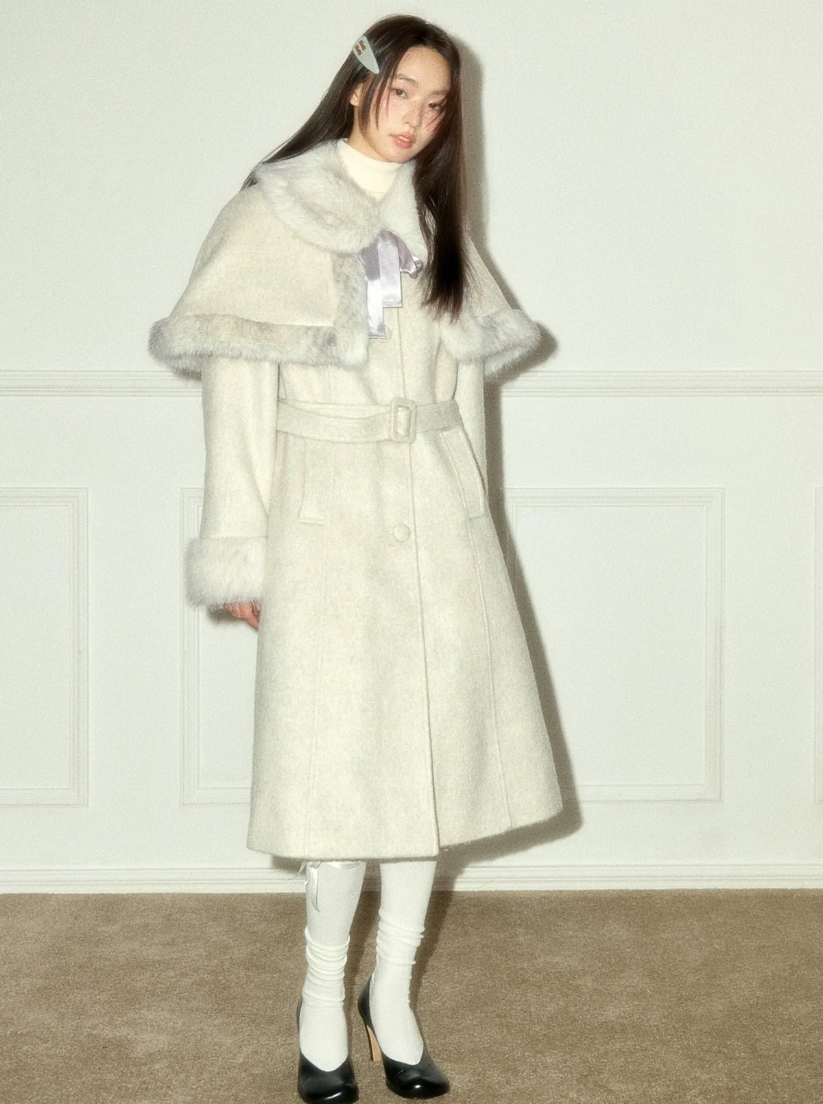 Detachable Cloak Long Tweed Coat