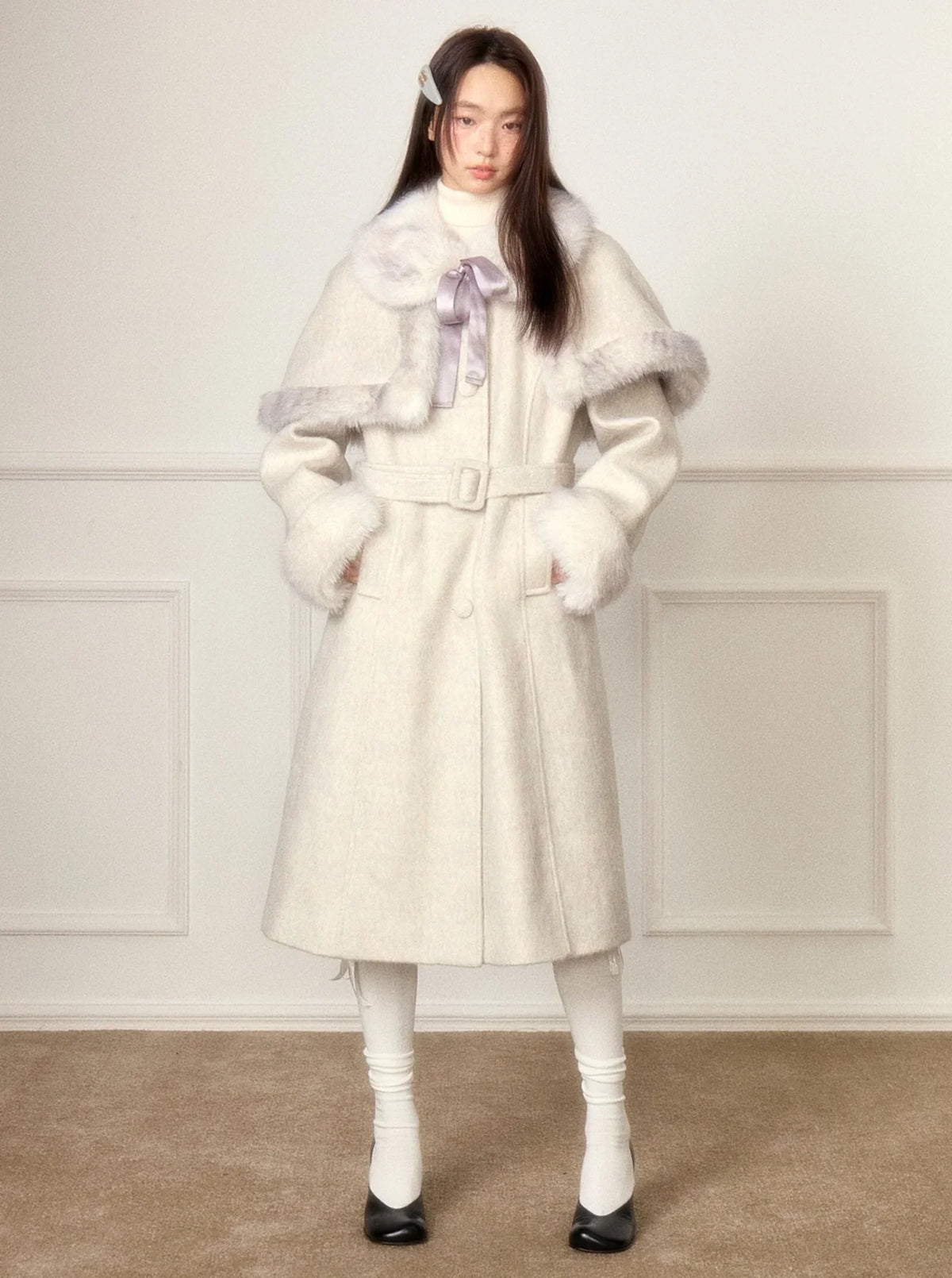 Detachable Cloak Long Tweed Coat