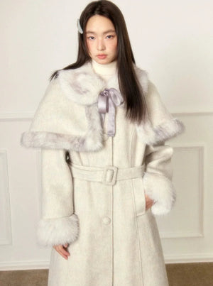 Detachable Cloak Long Tweed Coat