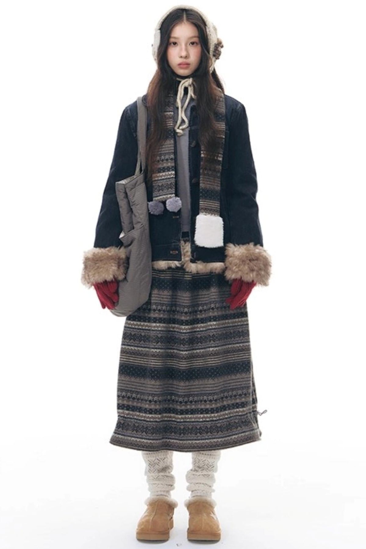 Detachable Fur Collar Denim Jacket Set-Up