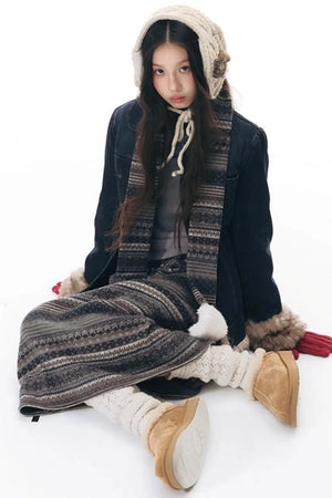 Detachable Fur Collar Denim Jacket Set-Up