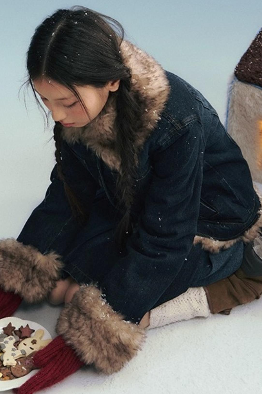 Detachable Fur Collar Denim Jacket Set-Up