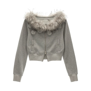 Detachable Fur Collar Double Zipper Jacket
