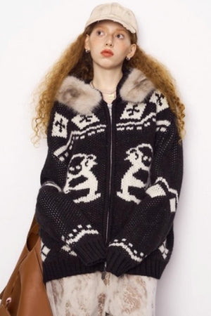 Detachable Fur Collar Knitted Cardigan