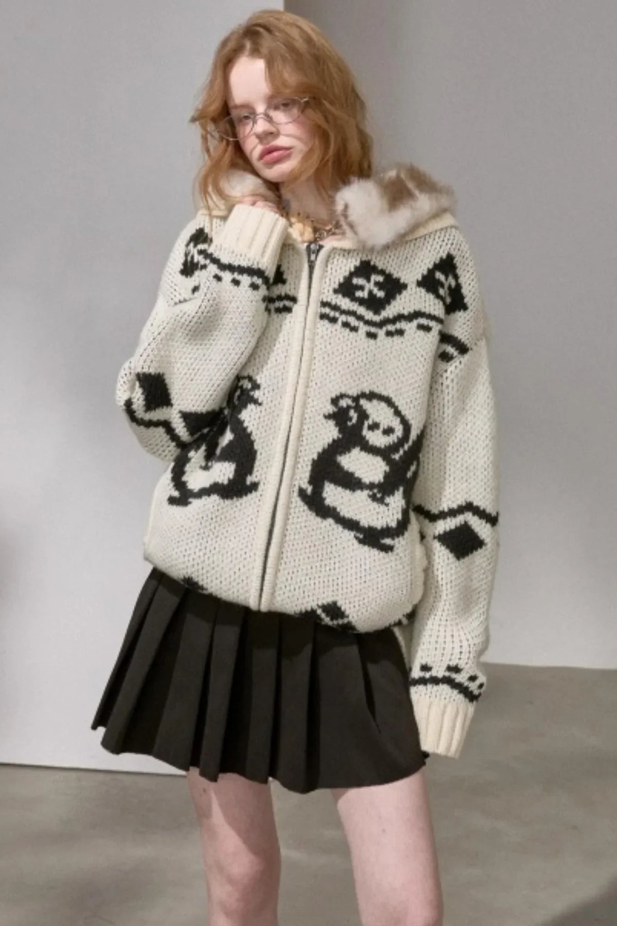 Detachable Fur Collar Knitted Cardigan