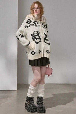 Detachable Fur Collar Knitted Cardigan