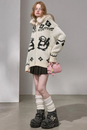 Detachable Fur Collar Knitted Cardigan