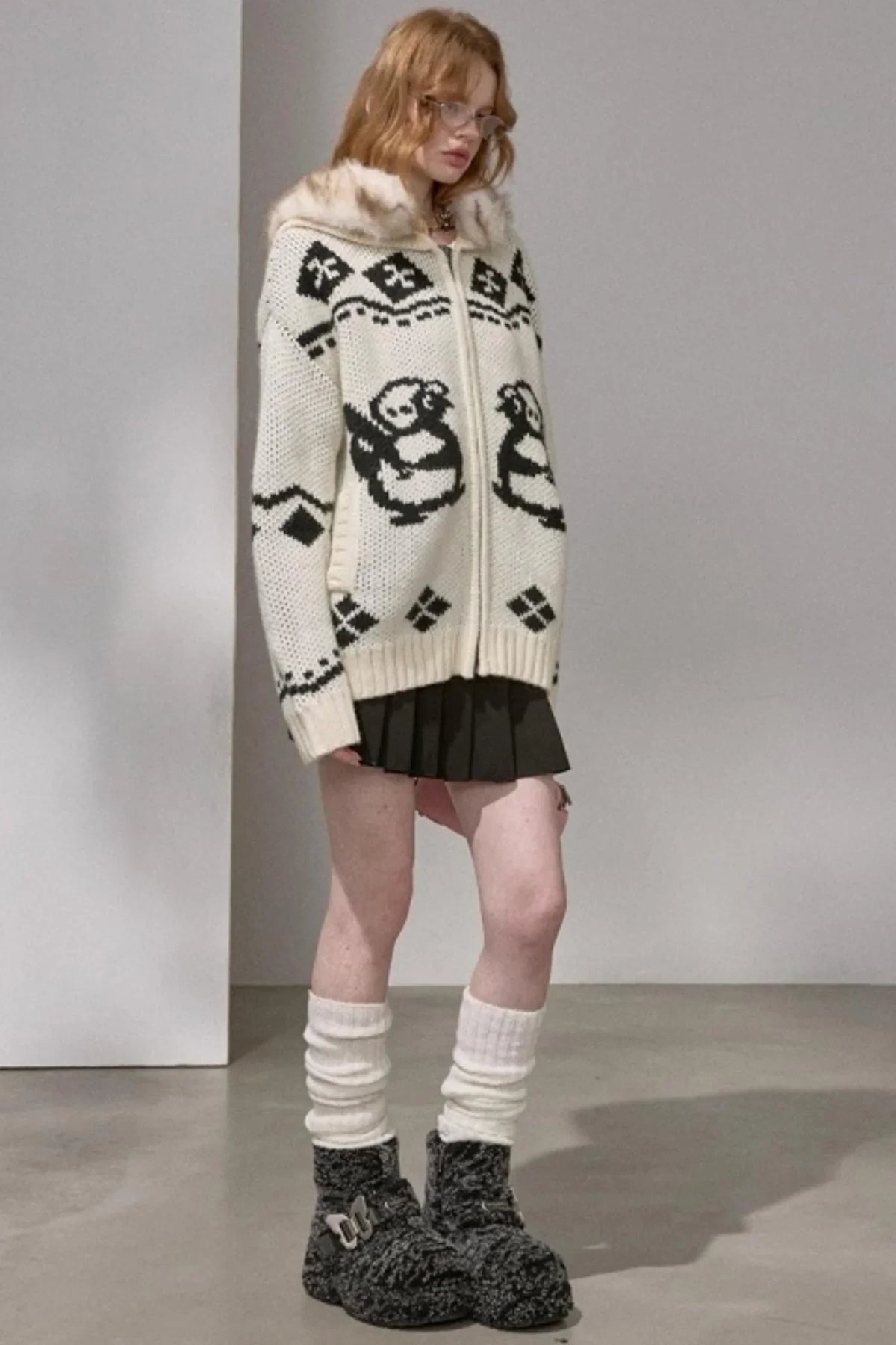 Detachable Fur Collar Knitted Cardigan