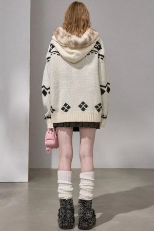 Detachable Fur Collar Knitted Cardigan