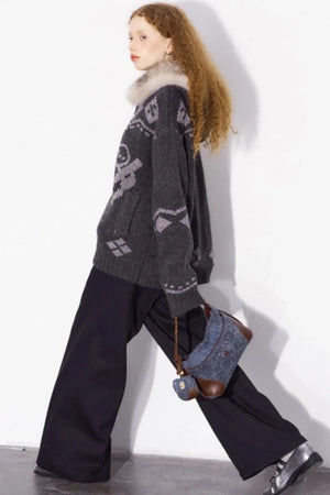 Detachable Fur Collar Knitted Cardigan