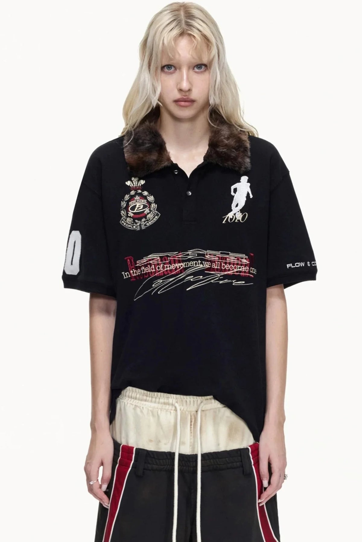 Detachable Fur Collar Retro Polo Top