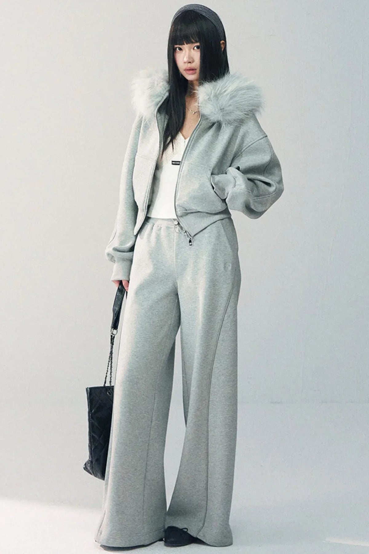 Detachable Fur Collar Sweatshirt Jacket Set-Up