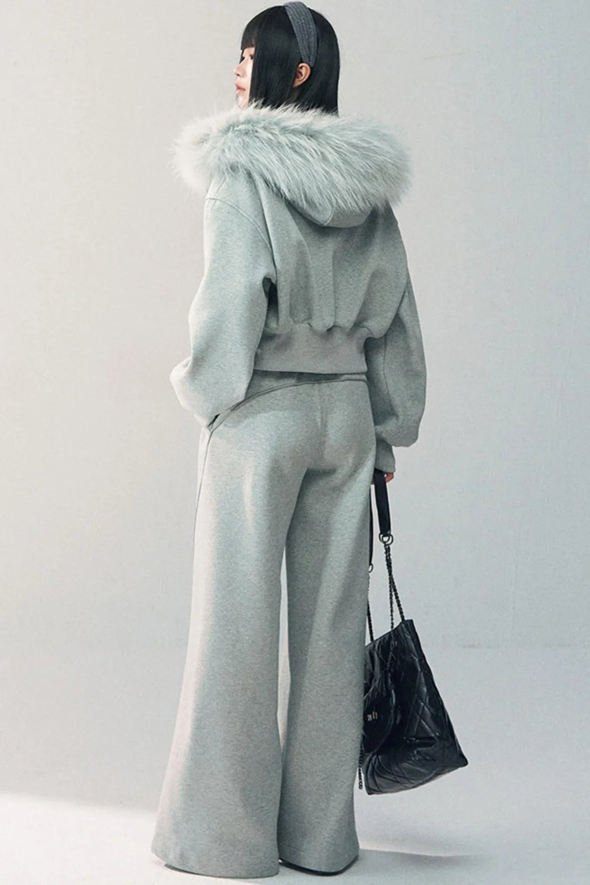 Detachable Fur Collar Sweatshirt Jacket Set-Up