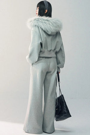 Detachable Fur Collar Sweatshirt Jacket Set-Up