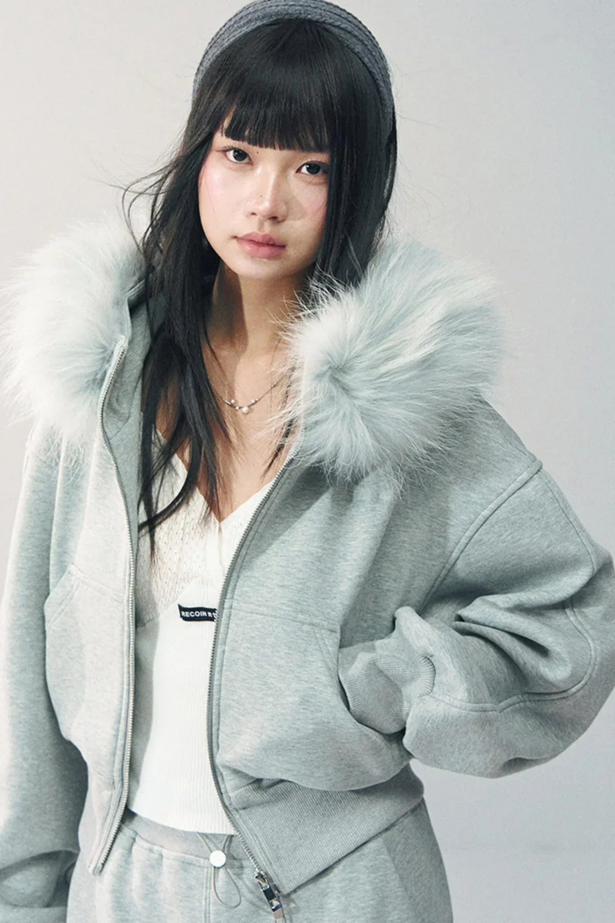 Detachable Fur Collar Sweatshirt Jacket Set-Up