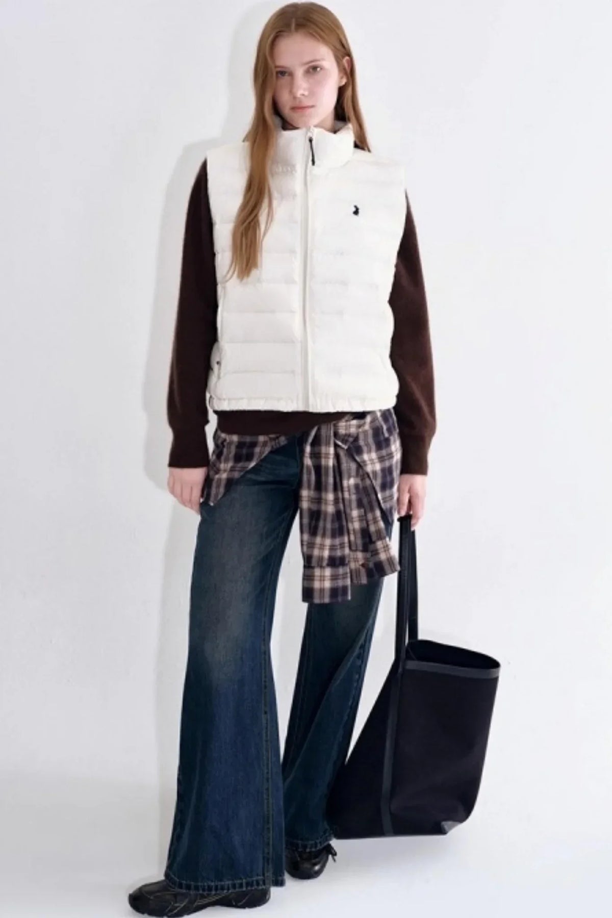 Detachable Plaid Shirt Waist Slimming Jeans