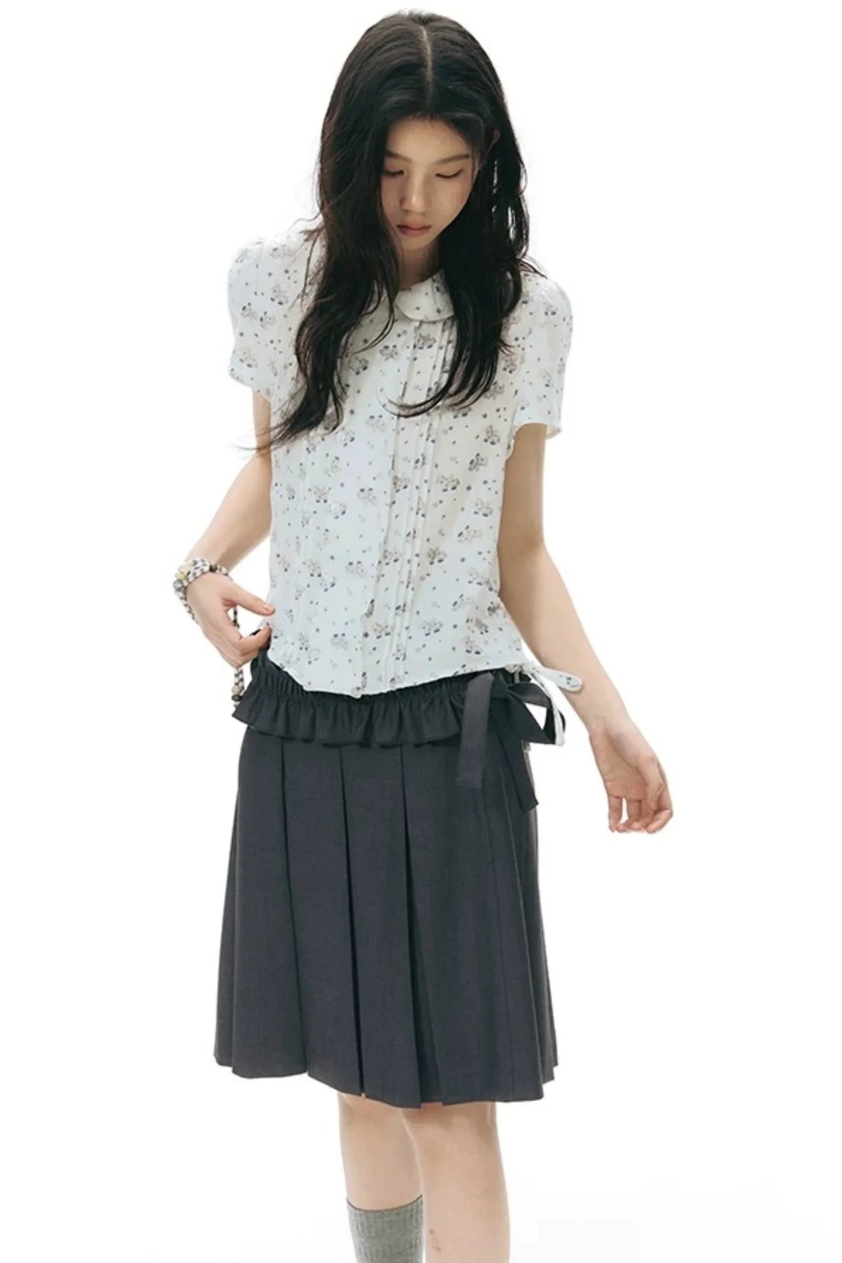 Detachable Pleated Midi Skirt Set